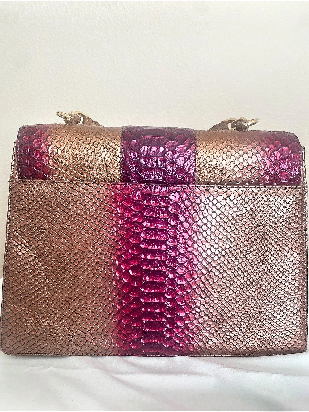 Brahmin Hailee Embossed Shoulder Bag Brown and magenta purple and wallet - Picture 2 of 7